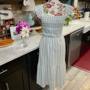 LOFT Outlet Dress XXS Petite Prairie Tiered Smocked Flutter Sleeve Cottage Core